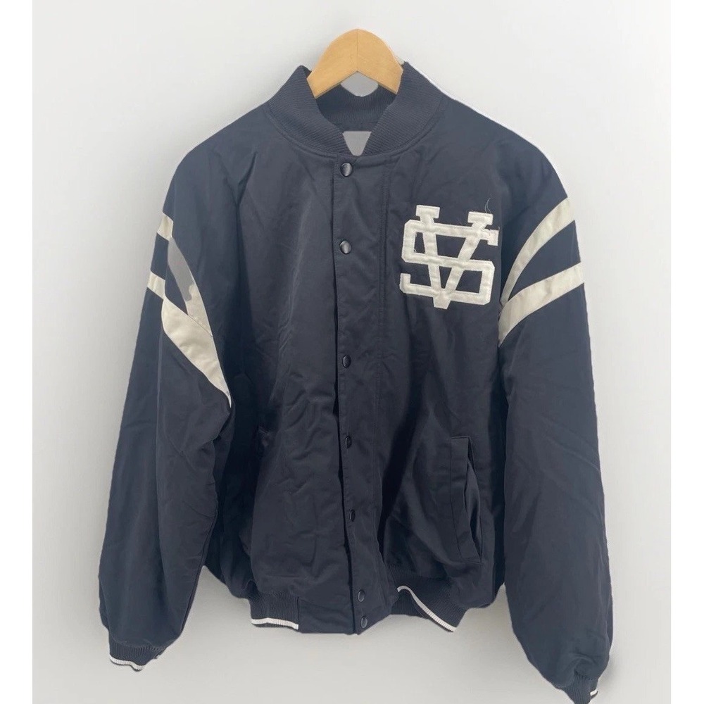 Vintage Russell Athletic Jacket‎ Men's Large Navy Snap Front Varsity Bomber